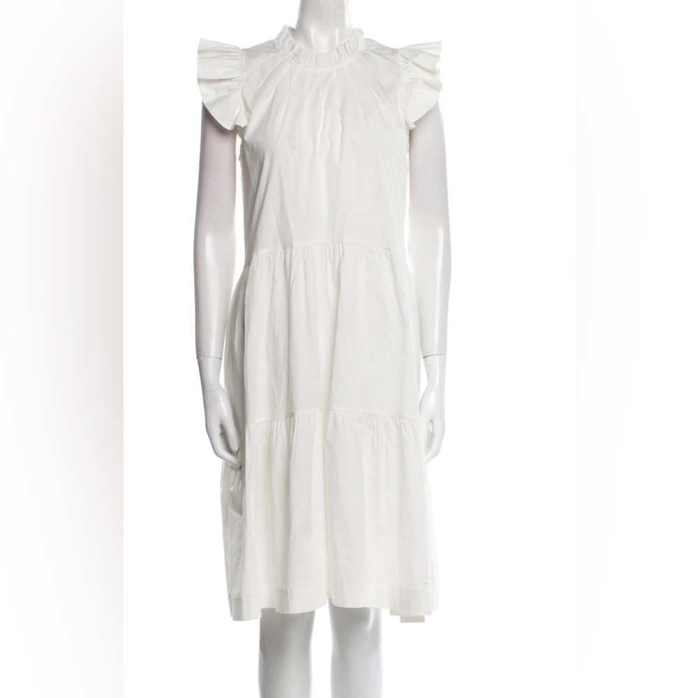 Sea New York White Midi Dress with Ruffle Sleeves